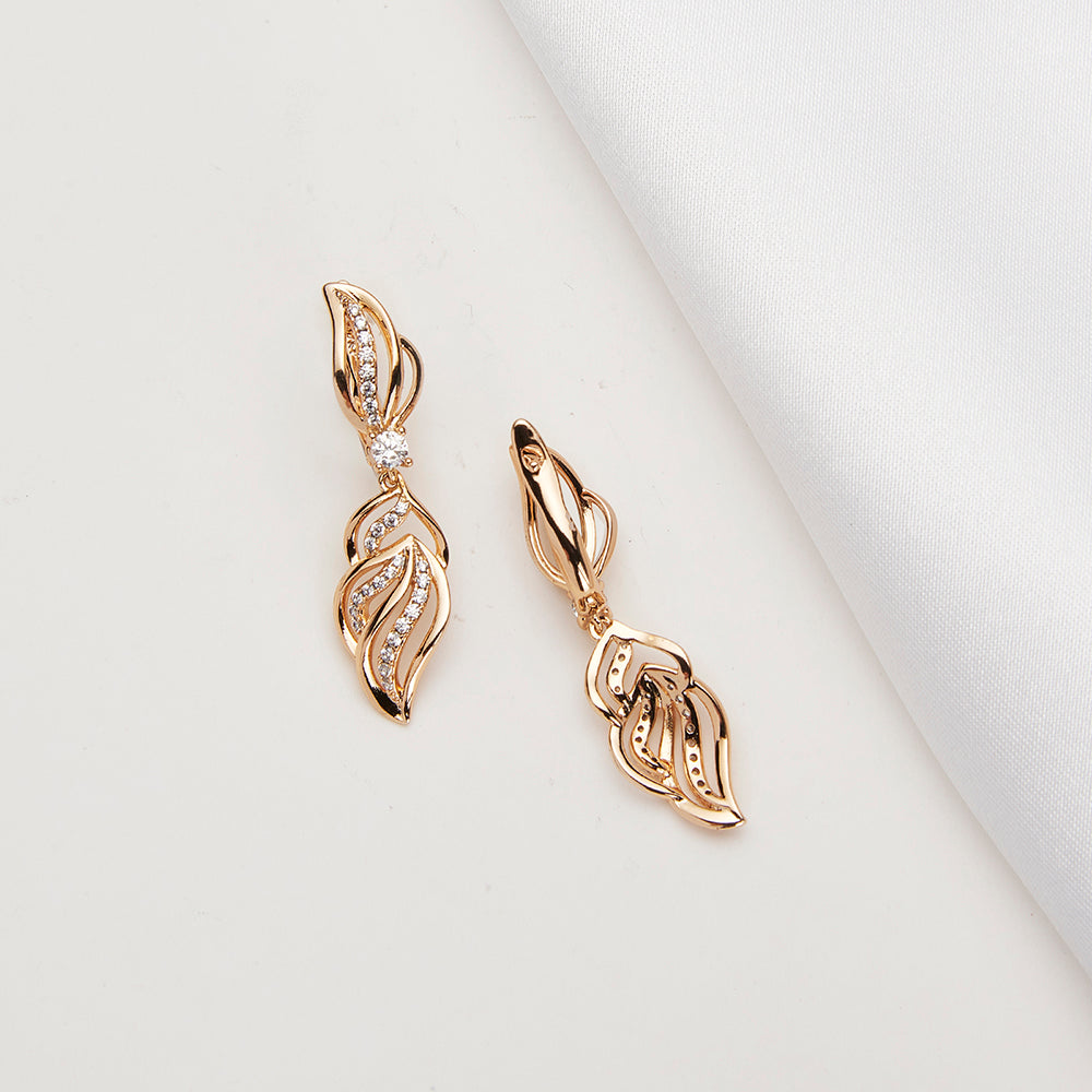 Damen vergoldete Kupfer Blumen Einlage Kristall Zirkon Tropfen hängende Ohrringe | Shop Nory