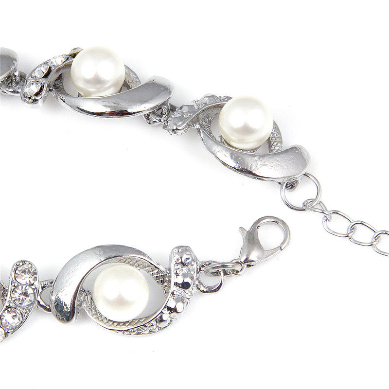 Damen Simulierte Perlen Kristall Twirl Link Verstellbares Armband | Shop Nory