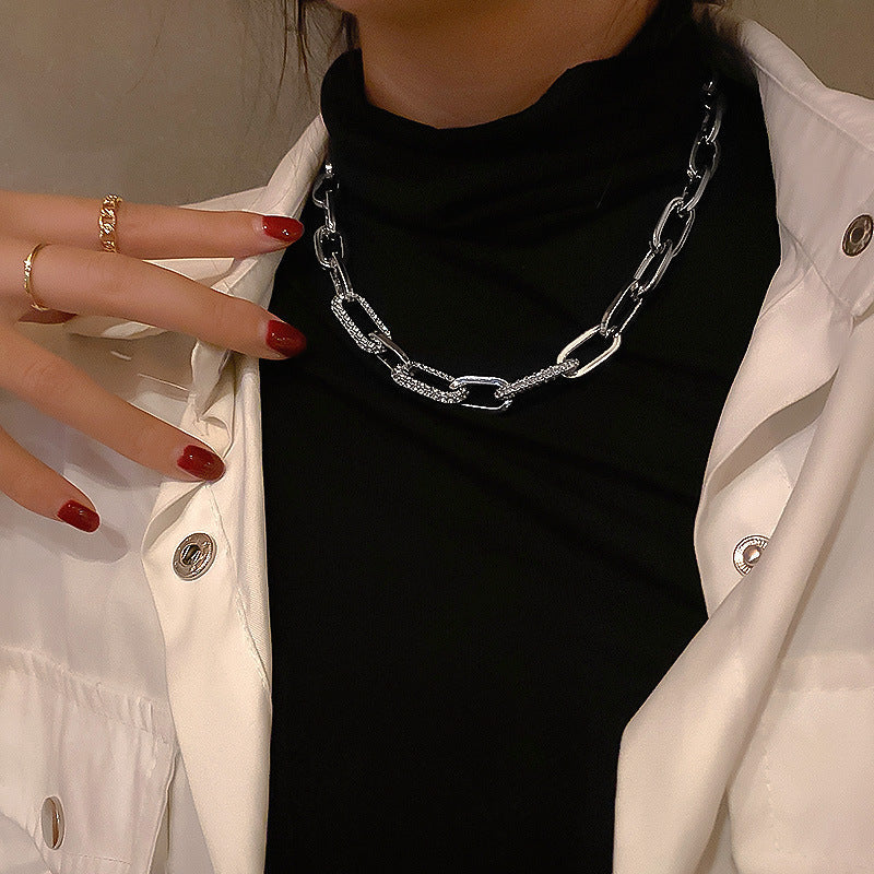 Damen Gold Silber Dick Rechteckige Gliederkette Kristall Choker Halskette | Shop Nory