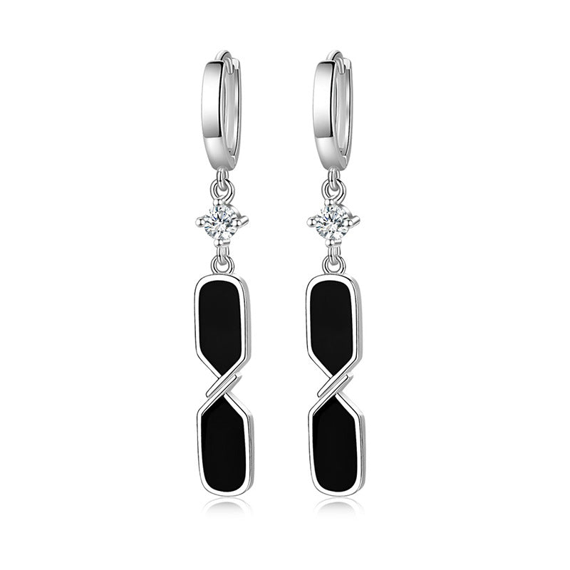 Damen Schwarze Emaille Quadrat Echt 925 Sterling Silber Kristall Tropfen Ohrringe | Shop Nory