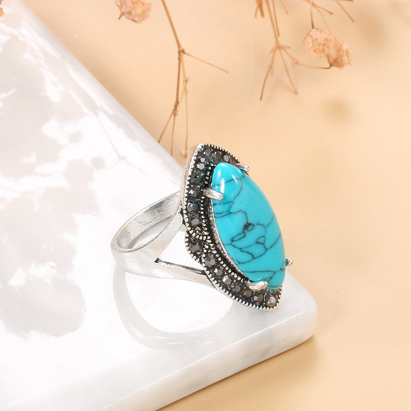 Damen 925 Sterling Silber Natürliche Türkis Edelstein Tibetische Ringe | Shop Nory