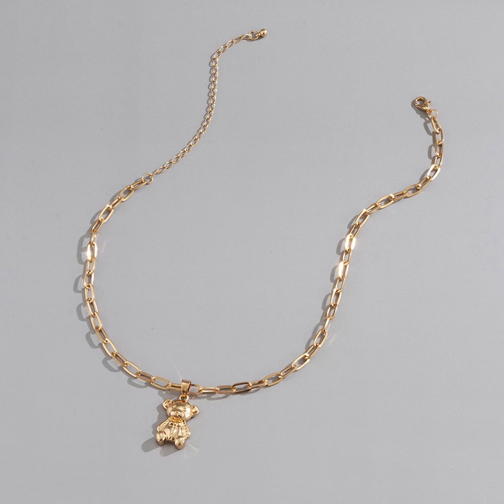 Gold Plated Süßer Bärenanhänger Schlüsselbein Link Kettenhalskette | Shop Nory