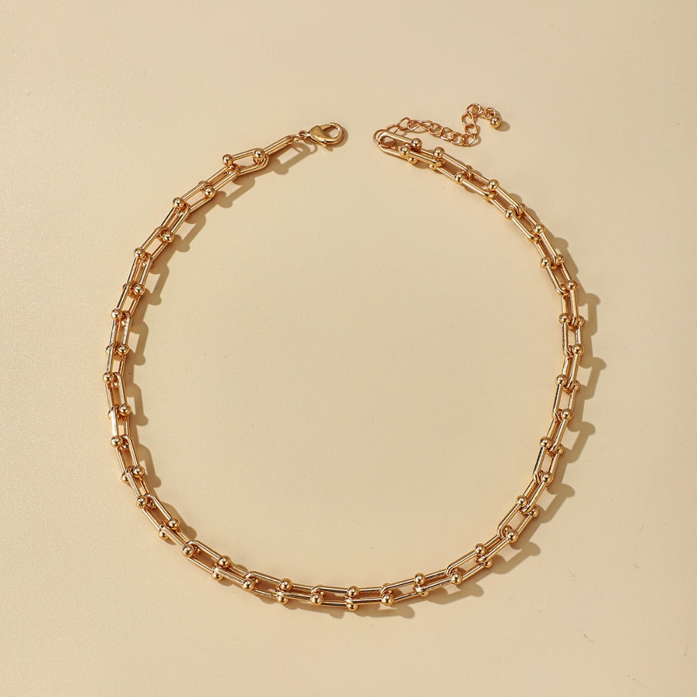 Damen Dicke 18ct Goldplattierte U-Gelenk-Interlink-Kette Chunky Handkette | Shop Nory