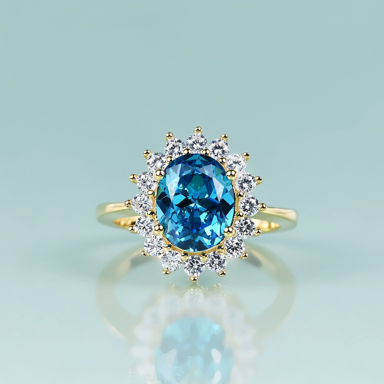 Replika-Ring von Prinzessin Diana, blauer Aquamarin-Ring | Shop Nory