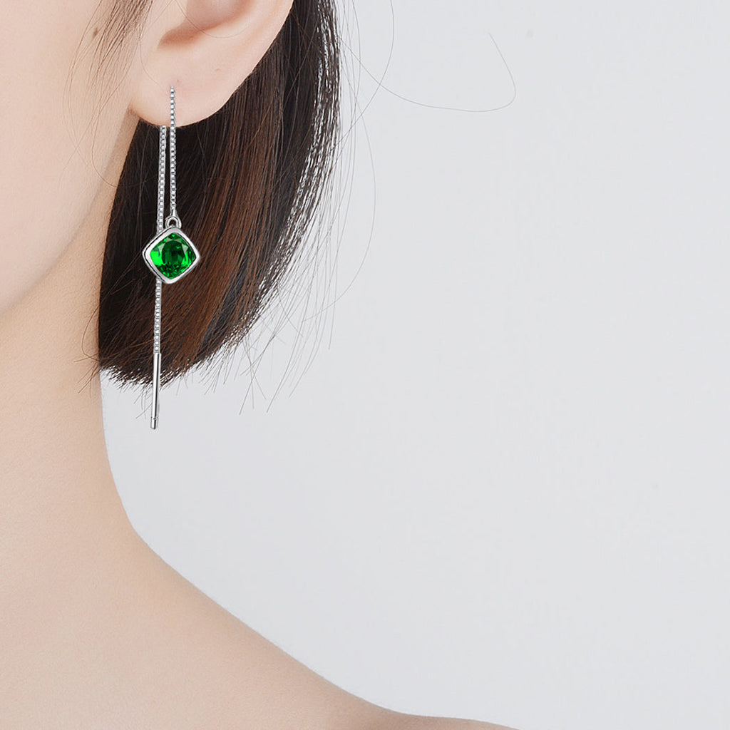 Damen Ohrringe mit Fadenverschluss Grüne Zirkonia Lange Quasten Ohrstecker | Shop Nory