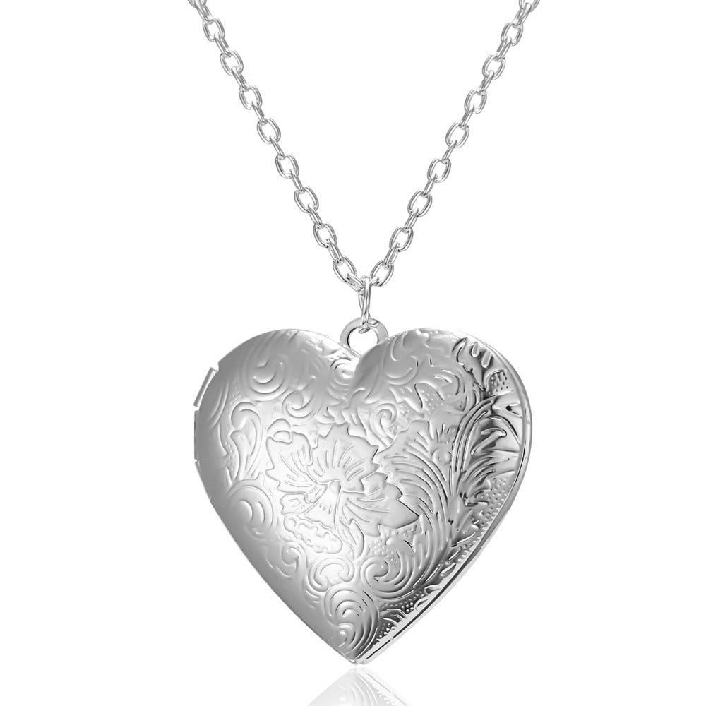 Damen Silber Floral Gravierte Herz Öffnungsfähiges Medaillon Foto Anhänger & Link Kette | Shop Nory
