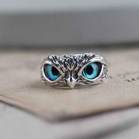 Eule des guten Glücks verstellbarer Ring in Silber und Opal | Shop Nory