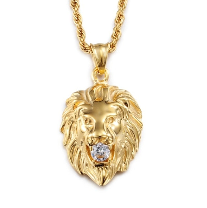 Goldbeschichtete Löwenkopfklarstein Medusa Anhänger Drehkette Halskette | Shop Nory