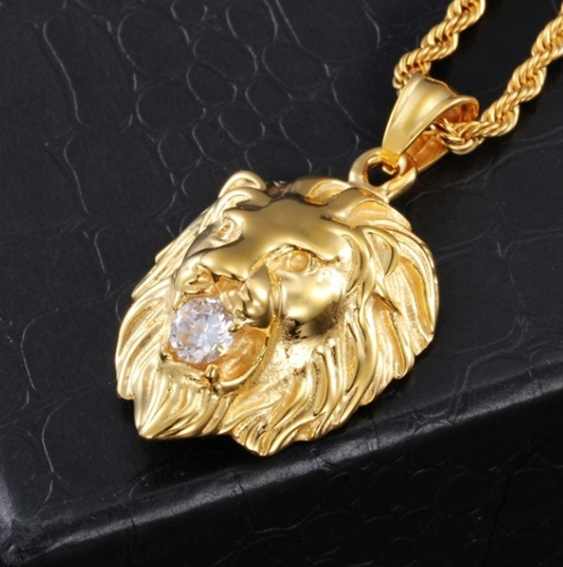 Goldbeschichtete Löwenkopfklarstein Medusa Anhänger Drehkette Halskette | Shop Nory