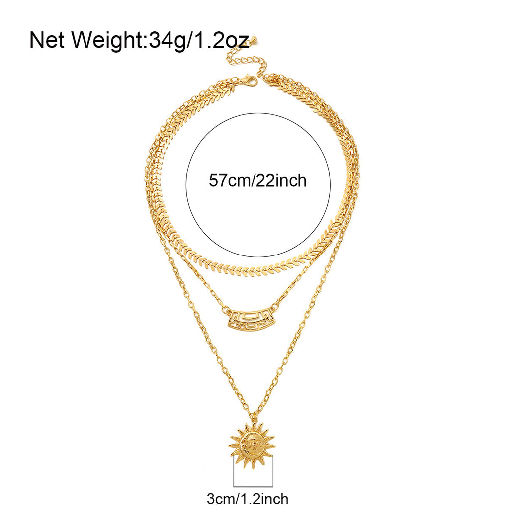 Damen Gold 3-Tier Multi-Layer Sonnen-Ausschnitt Wand Choker Weizen-Kette Party-Halskette | Shop Nory