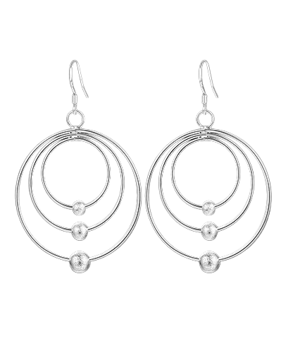 Damen 925 Sterling Silber Drei Kreis Hoop Mattierte Perlen Schicht Ringe Ohrringe | Shop Nory