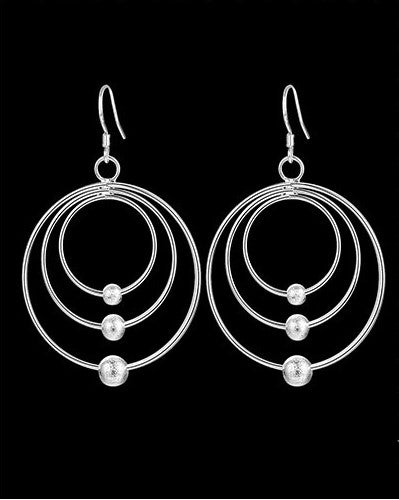 Damen 925 Sterling Silber Drei Kreis Hoop Mattierte Perlen Schicht Ringe Ohrringe | Shop Nory