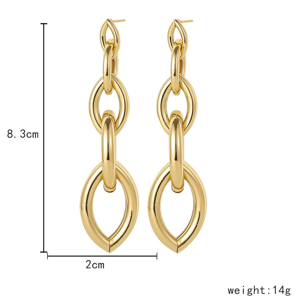 Damen Silber Gold beschichtete ovale 4-stufige Ausgeschnittene Kettenring hängende Ohrringe | Shop Nory