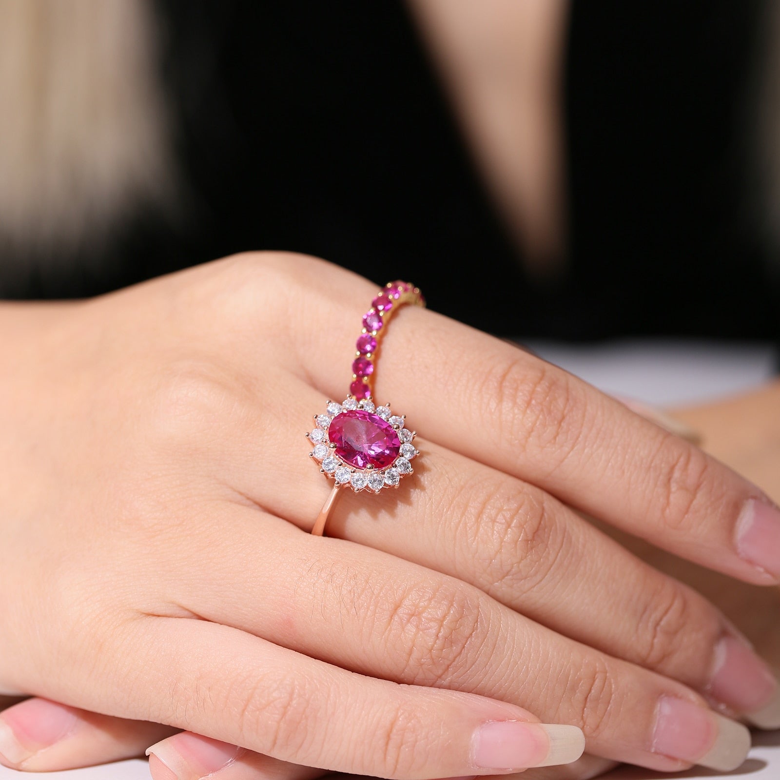 Prinzessin Diana Verlobungsring rosa Saphir 14K Roségold | Shop Nory