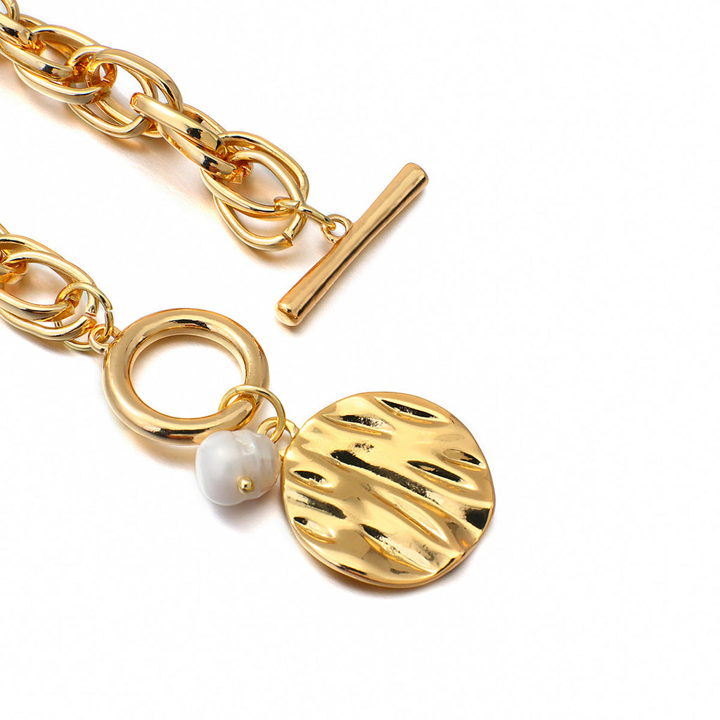 Damen Gold Chunky InterLink Kleine Perlen Kreis Charms Toggle Verschluss Armbänder | Shop Nory