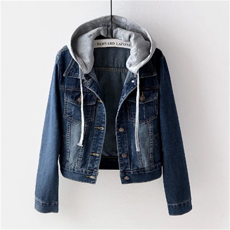 Denimjacke für Frauen Lässiger Look für Den Herbst Abnehmbare Kapuze