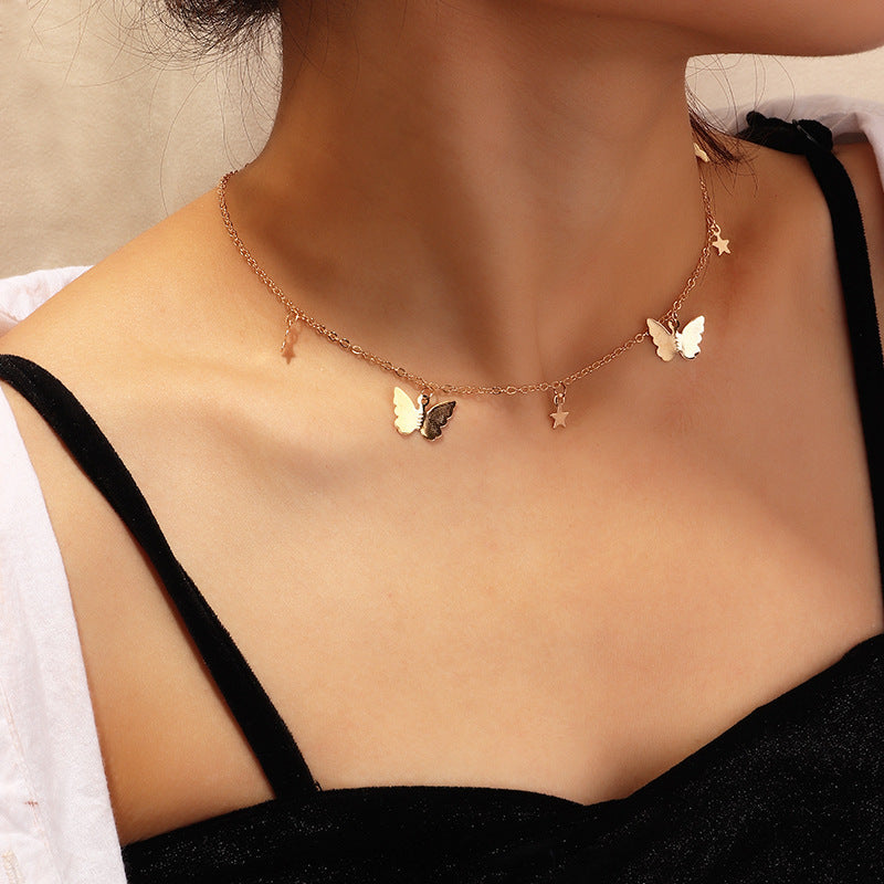 Gold Butterfly Star Anhänger Choker Halskette | Shop Nory