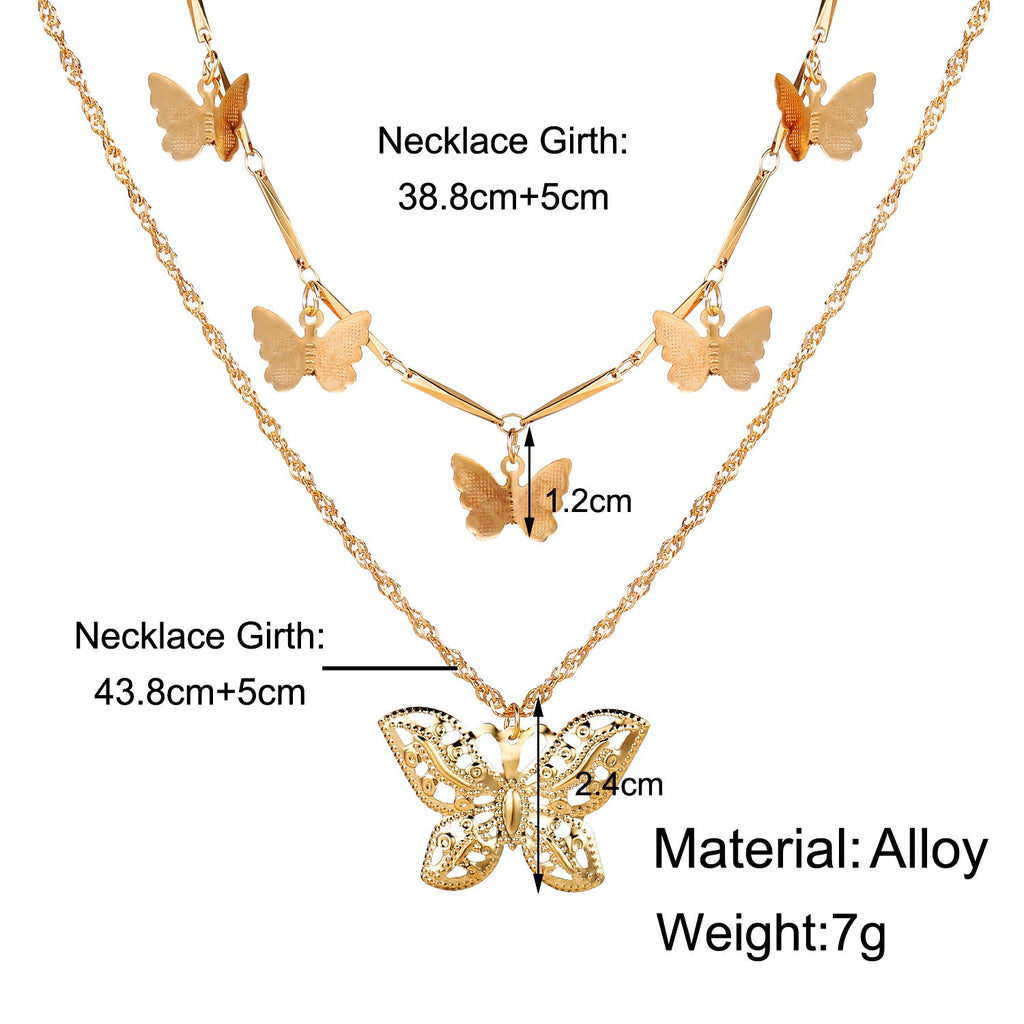 Goldene Schmetterlings-Anhänger Mehrschichtige Choker CutOut Schmetterlings-Pendelkette | Shop Nory