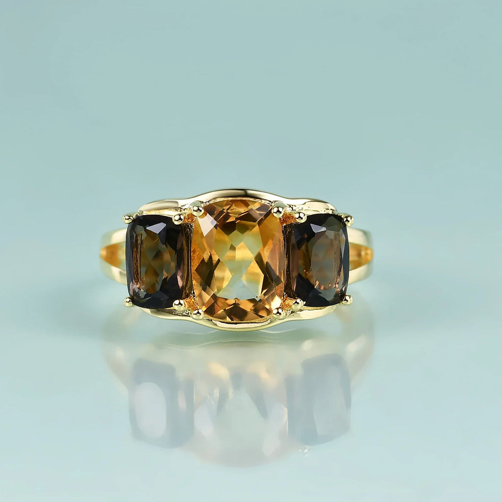 Citrin-Steinring, drei Steinringe mit echten natürlichen und großen Citrin-Edelsteinen, verstellbarer Ring | Shop Nory
