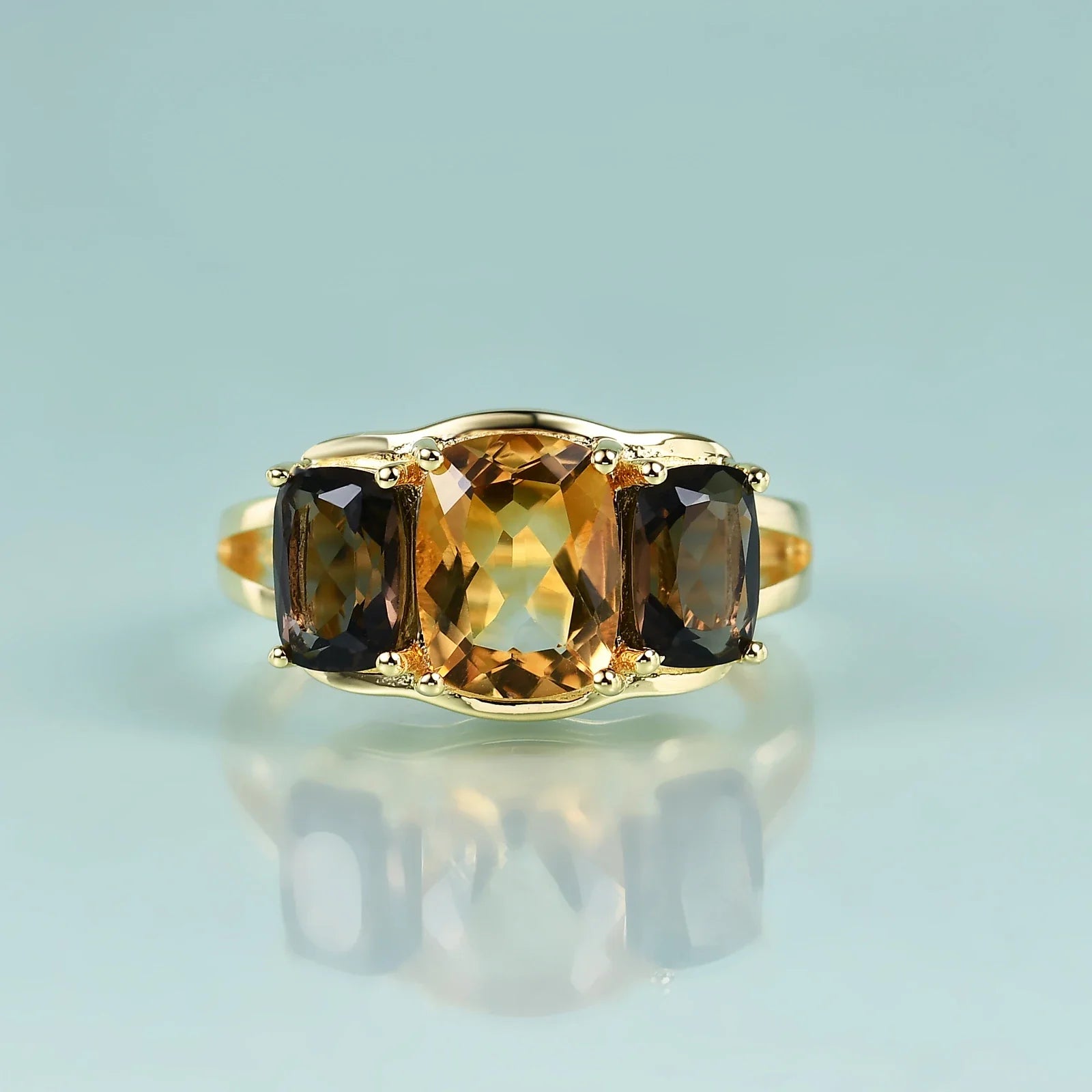 Citrin-Steinring, drei Steinringe mit echten natürlichen und großen Citrin-Edelsteinen, verstellbarer Ring | Shop Nory