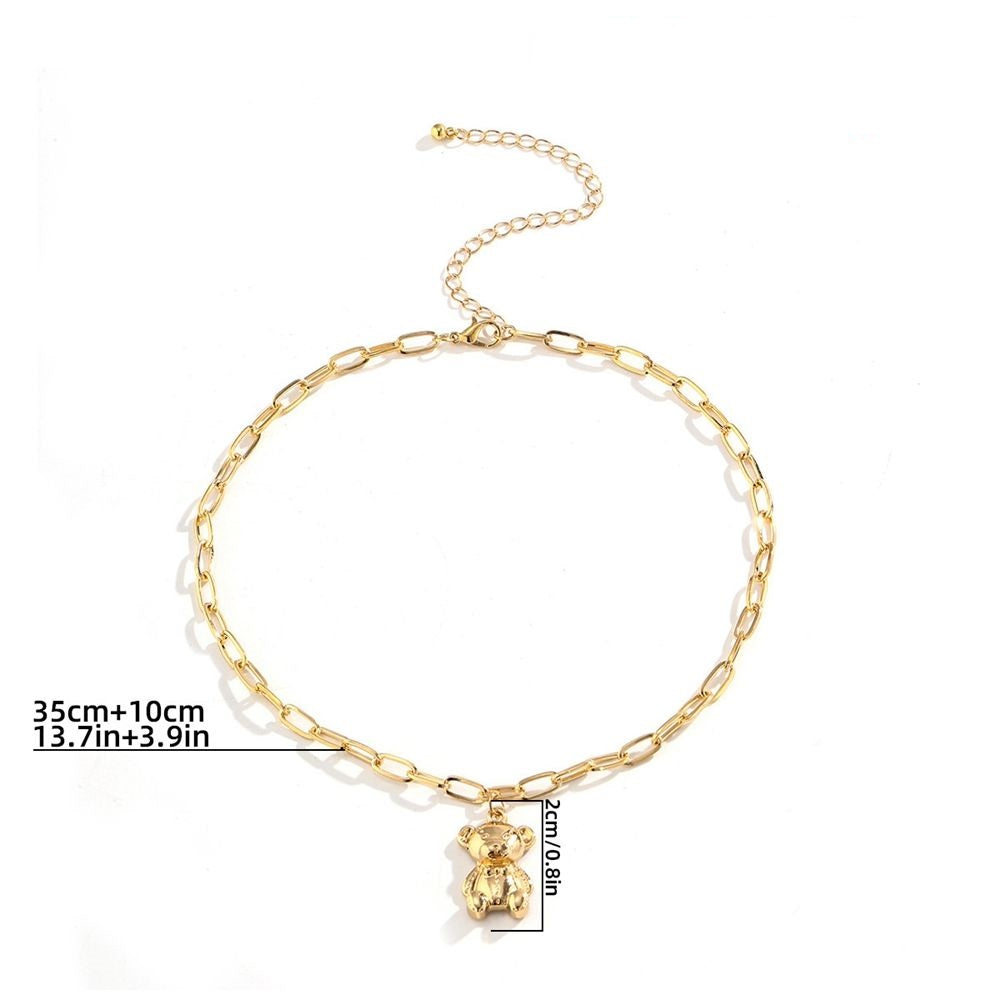 Gold Plated Süßer Bärenanhänger Schlüsselbein Link Kettenhalskette | Shop Nory