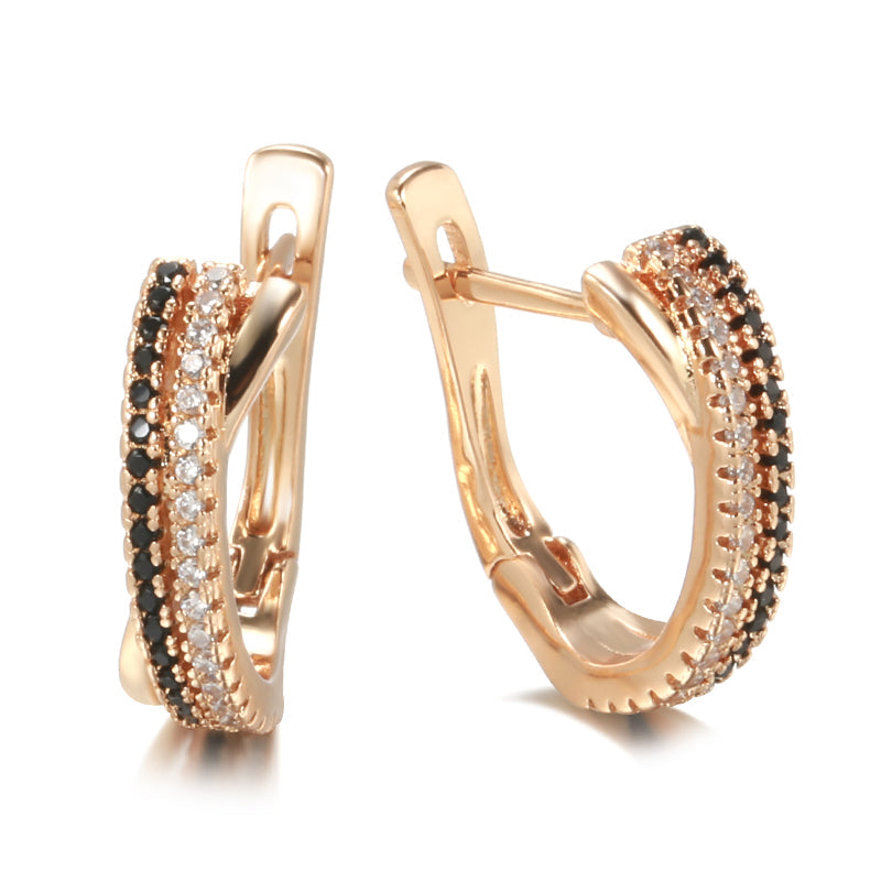 Damen Rose Gold U Form Kristalle Einlage Natürliche Schwarz Weiß Zirkon Clip Ohrringe | Shop Nory