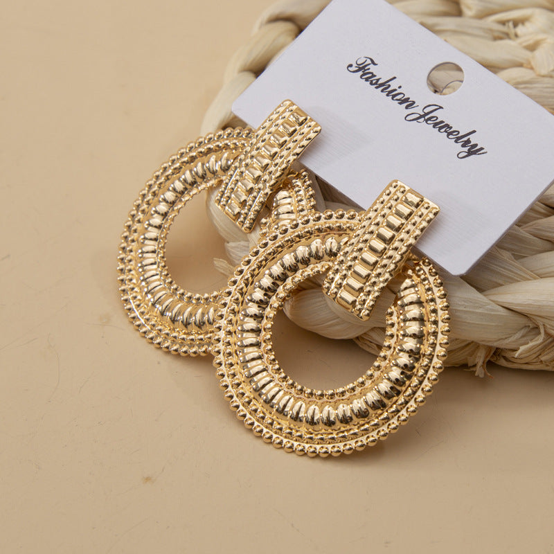 Damen Gold Rundring Disc Statement Geometric Interlock Panel Ohrstecker | Shop Nory