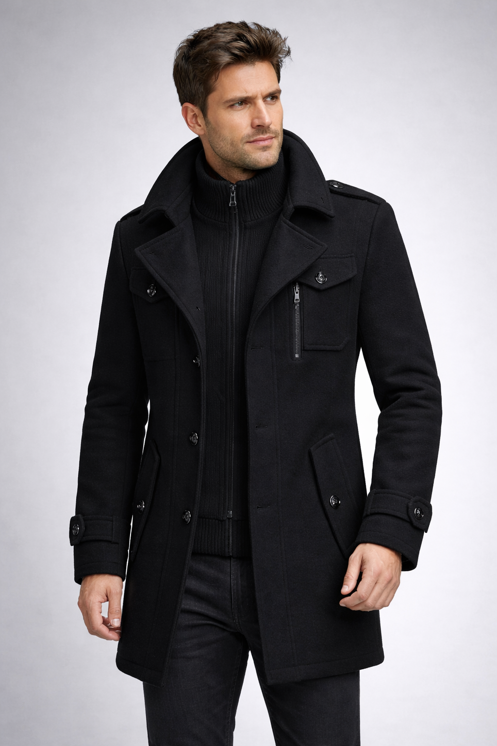 ShopNory | Herrenmantel mit Stehkragen und Innenreißverschluss