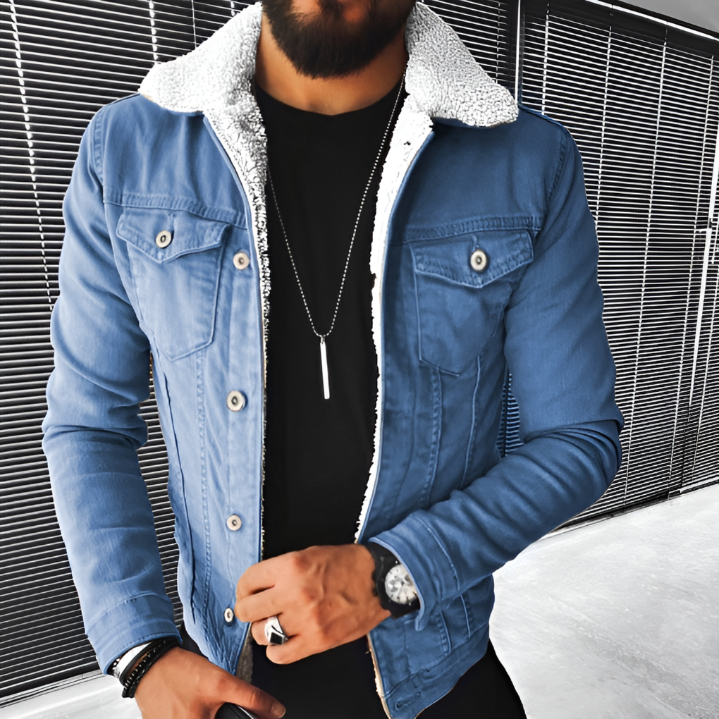 Herren Jeansjacke mit Futter Aus Pelz
