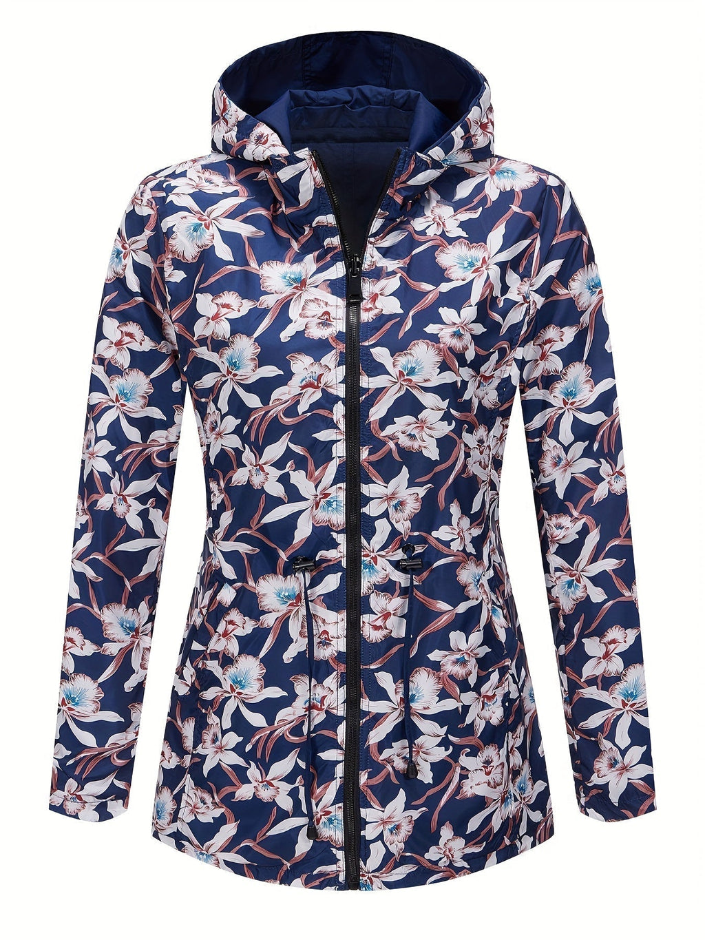 Shopnory | Damen Regenjacke mit Kapuze und Blumenmuster Futter