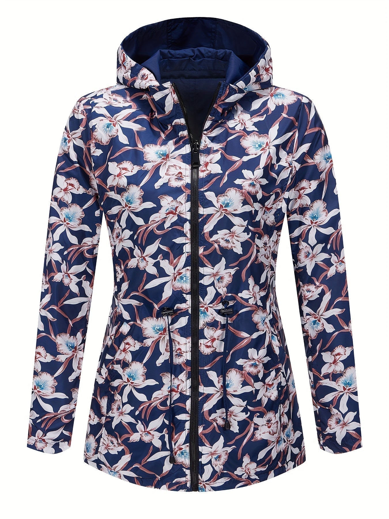 Shopnory | Damen Regenjacke mit Kapuze und Blumenmuster Futter