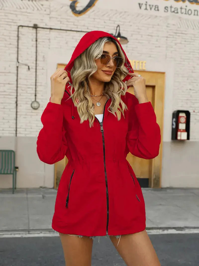 Shopnory | Damen Regenjacke mit Kapuze und Blumenmuster Futter