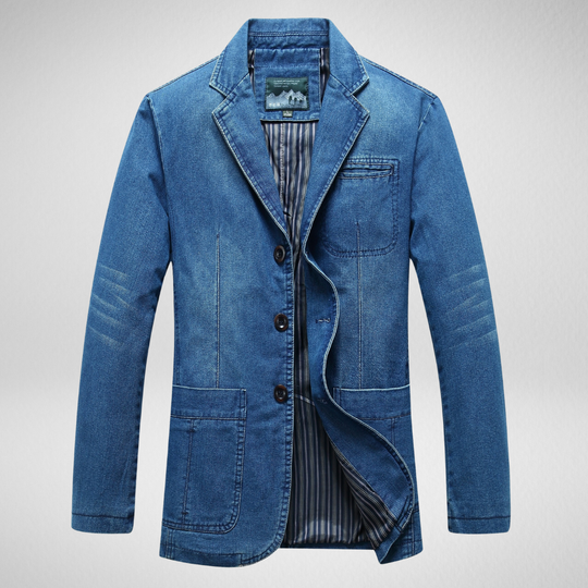 Jeansblazer Im Denim-Stil mit Einreihigem Knopfverschluss