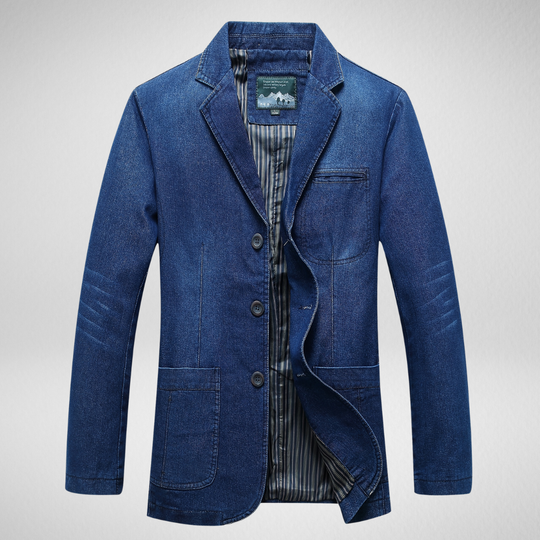 Jeansblazer Im Denim-Stil mit Einreihigem Knopfverschluss