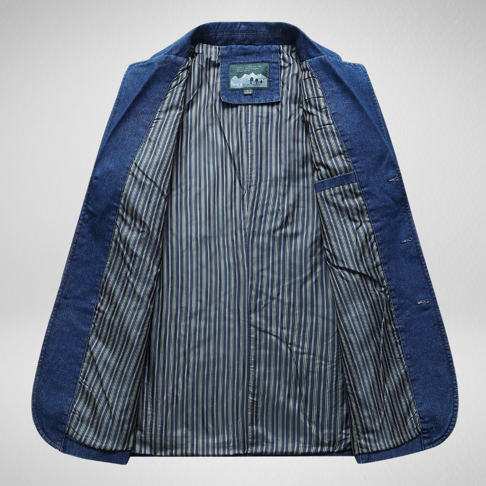 Jeansblazer Im Denim-Stil mit Einreihigem Knopfverschluss