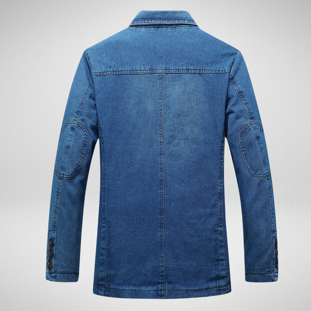 Jeansblazer Im Denim-Stil mit Einreihigem Knopfverschluss