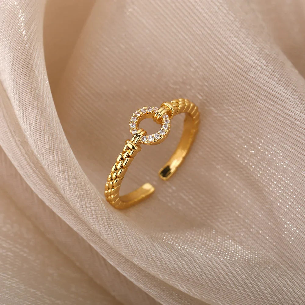 Elegante Zirkon-Kette verstellbarer Edelstahlring | Shop Nory