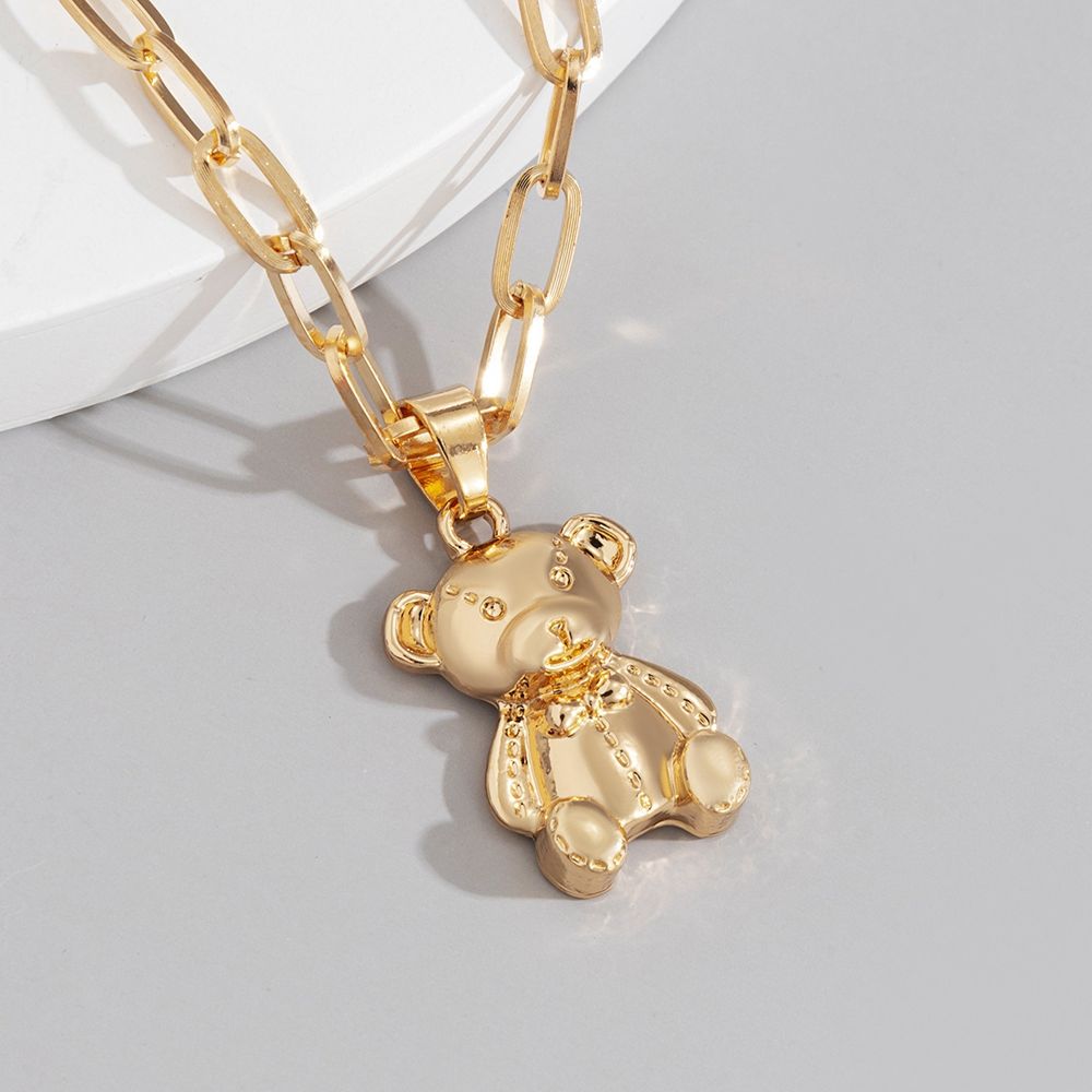 Gold Plated Süßer Bärenanhänger Schlüsselbein Link Kettenhalskette | Shop Nory
