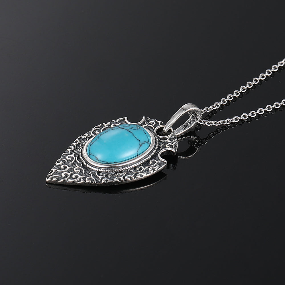 Damen 925 Silber Retro Oval Türkis Edelstein Anhänger Link-Kette Halskette | Shop Nory