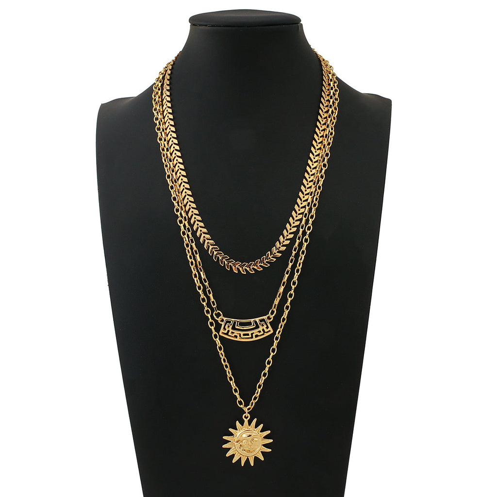 Damen Gold 3-Tier Multi-Layer Sonnen-Ausschnitt Wand Choker Weizen-Kette Party-Halskette | Shop Nory