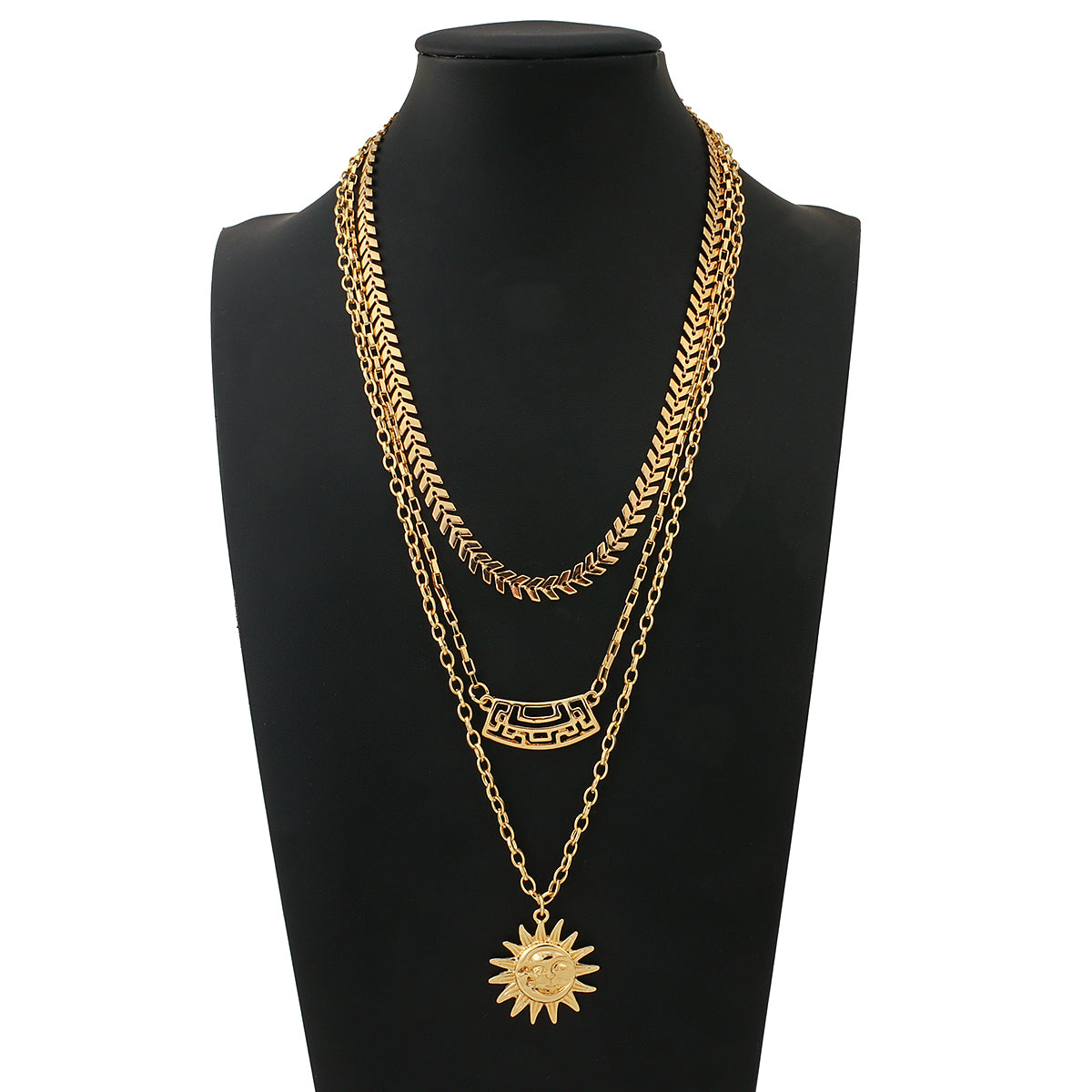 Damen Gold 3-Tier Multi-Layer Sonnen-Ausschnitt Wand Choker Weizen-Kette Party-Halskette | Shop Nory