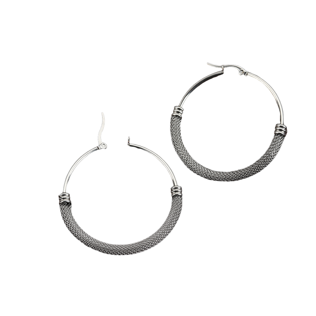 Damen Edelstahl Kreis Schlichte Korbwaren Silber Creolen | Shop Nory