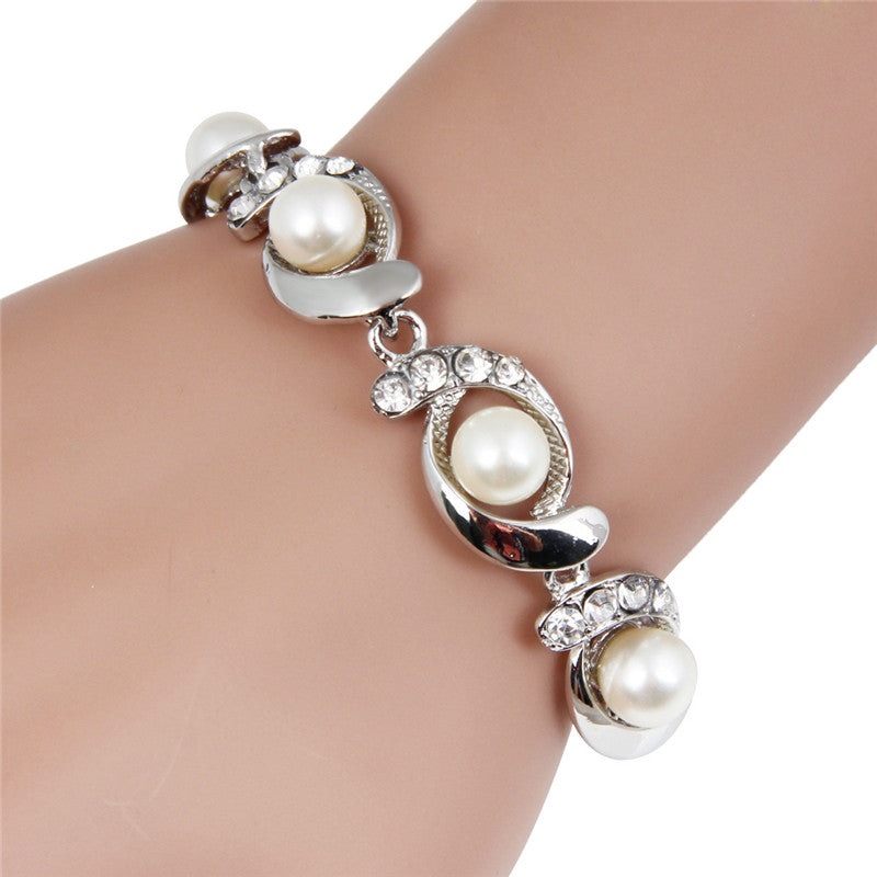 Damen Simulierte Perlen Kristall Twirl Link Verstellbares Armband | Shop Nory