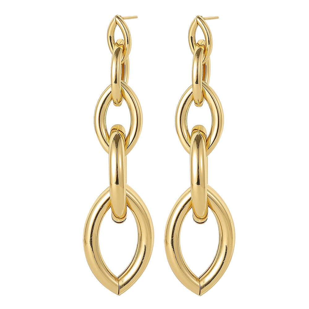Damen Silber Gold beschichtete ovale 4-stufige Ausgeschnittene Kettenring hängende Ohrringe | Shop Nory
