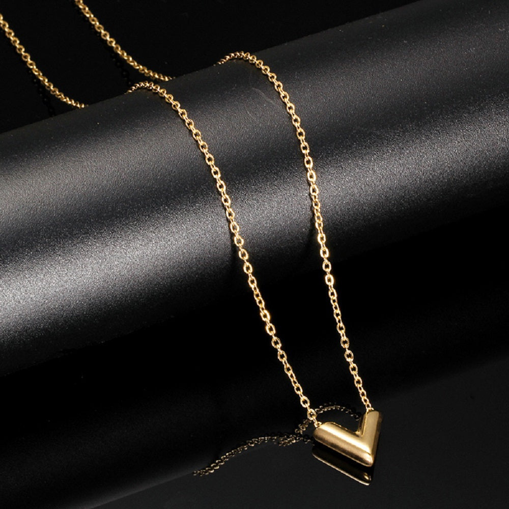Damen vergoldete Titanstahl V-Form Choker Link Kettenhalskette | Shop Nory