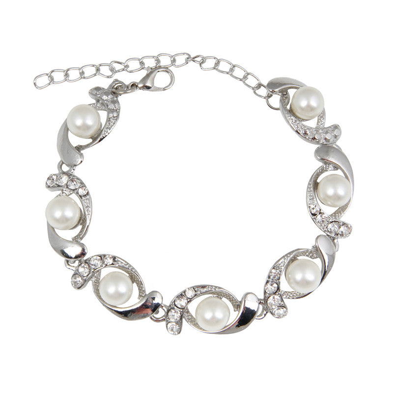Damen Simulierte Perlen Kristall Twirl Link Verstellbares Armband | Shop Nory