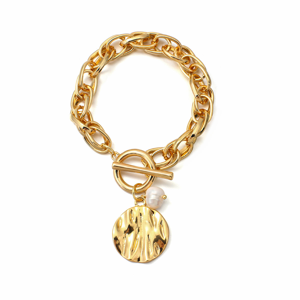 Damen Gold Chunky InterLink Kleine Perlen Kreis Charms Toggle Verschluss Armbänder | Shop Nory