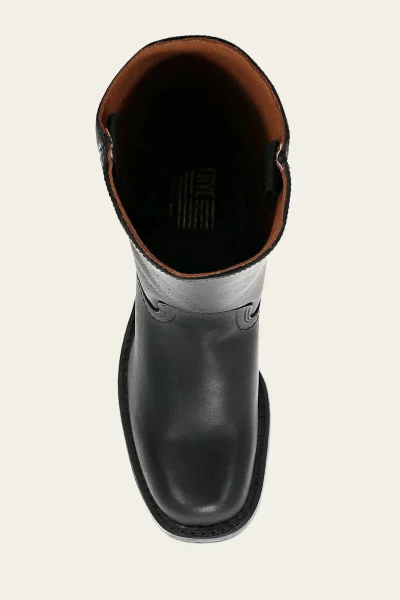 Hohe Stiefel - Damen Leder Blockabsatz Kniehohe Stiefel