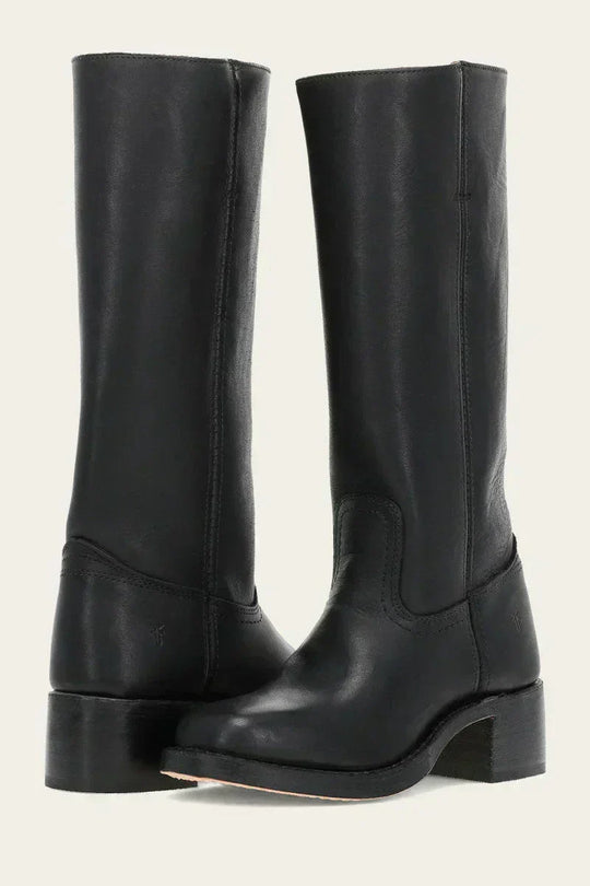 Hohe Stiefel - Damen Leder Blockabsatz Kniehohe Stiefel