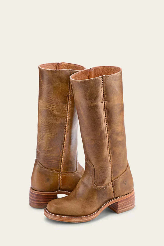 Hohe Stiefel - Damen Leder Blockabsatz Kniehohe Stiefel